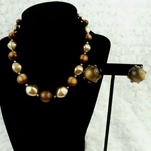 Vintage Moonglow Lucite Necklace and Earrings